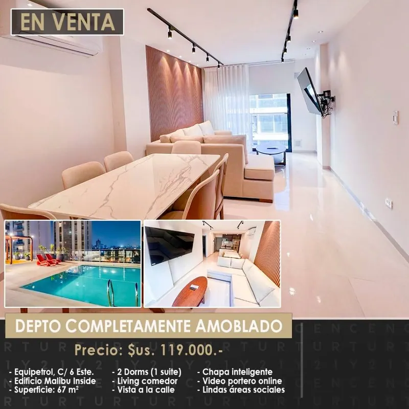 Departamento amoblado de 2 dormitorios en venta en Equipetrol: foto 2 de 12