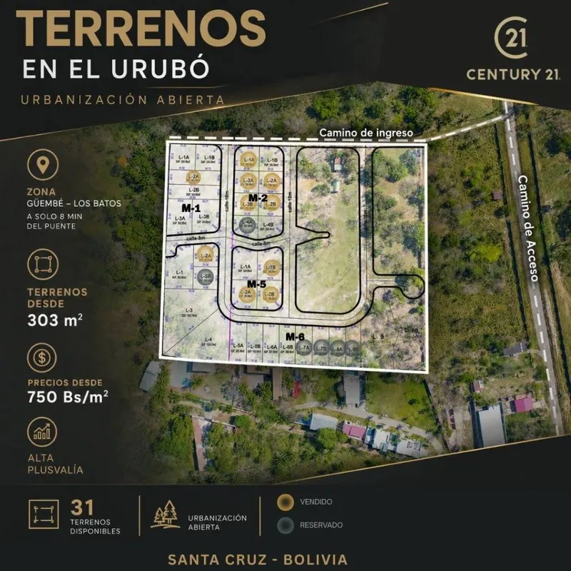 Terreno de 377,58 m² en venta en el Urubó, Arboleda Fase 1: foto 3 de 10