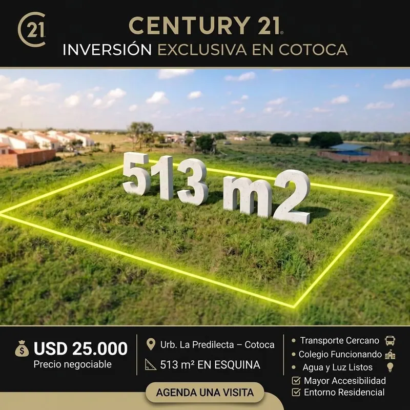 Terreno en esquina de 513,31 m² en venta en Cotoca: foto 2 de 3
