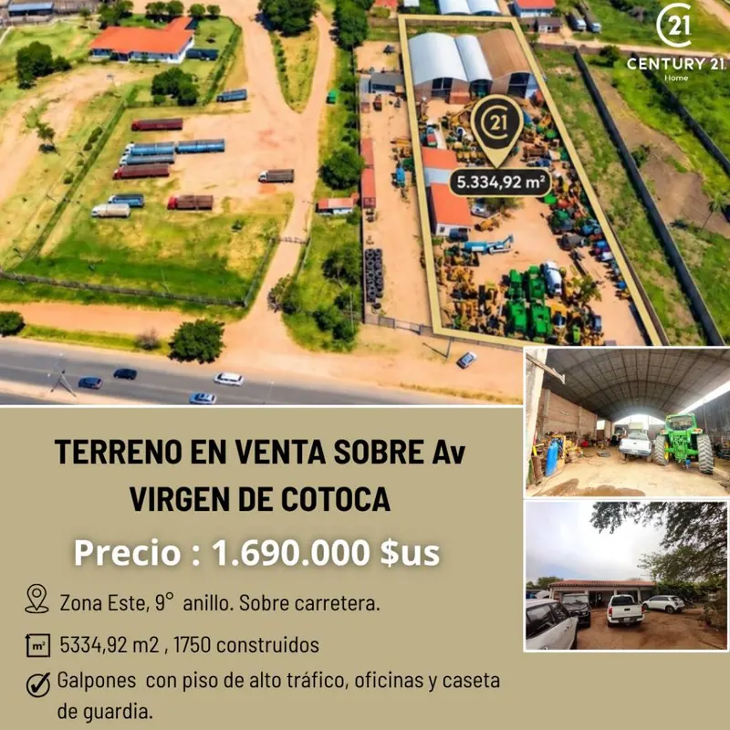 Terreno de 5.334 m² en venta sobre la av. Virgen de Cotoca: foto 2 de 5