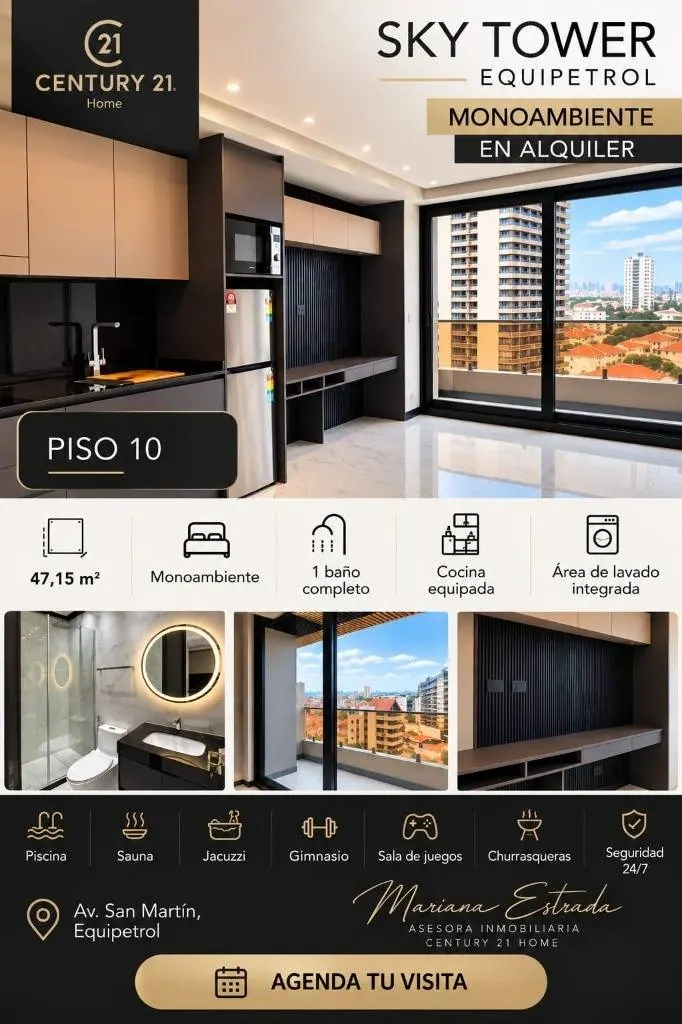 47.15 m² studio for rent in Sky Tower, Equipetrol: foto 2 de 10