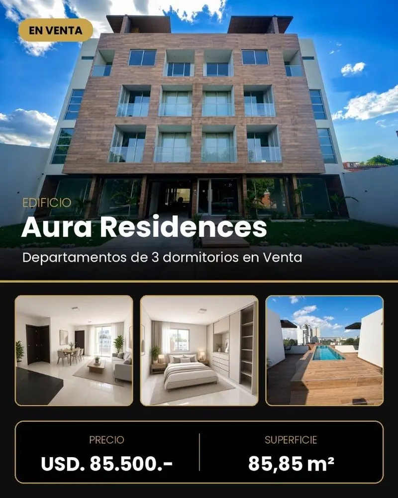 Departamento de 3 dormitorios en venta en Aura Residences, Equipetrol: foto 2 de 11
