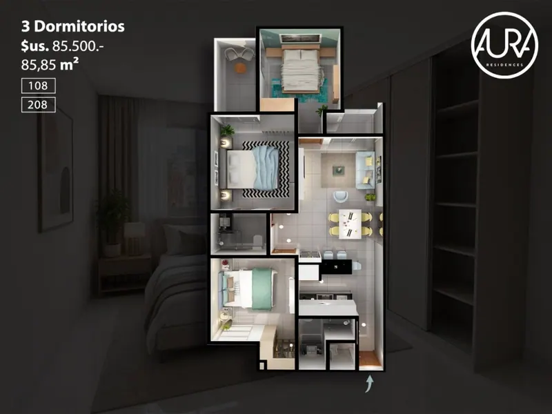 Departamento de 3 dormitorios en venta en Aura Residences, Equipetrol: foto 6 de 11