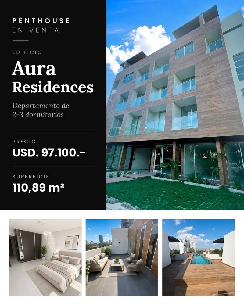 Penthouse de 3 dormitorios en venta en Aura Residences, Equipetrol: foto 2 de 12