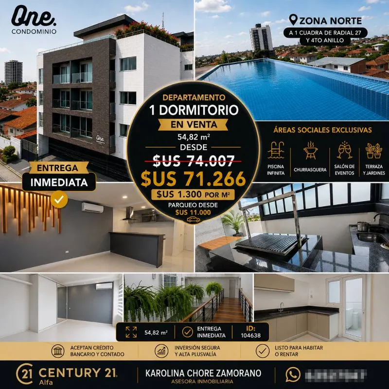 Departamento de 1 dormitorio en venta en el condominio ONE, Zona Norte: foto 2 de 8