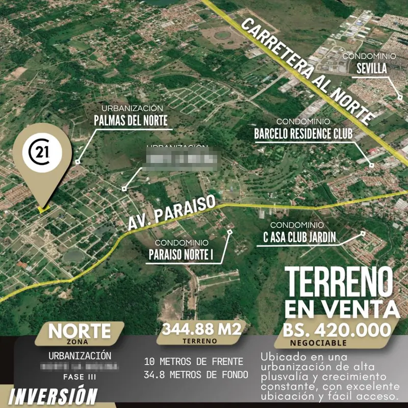 Terreno de 344,88 m² en venta en Norte La Molina, Warnes: foto 2 de 3