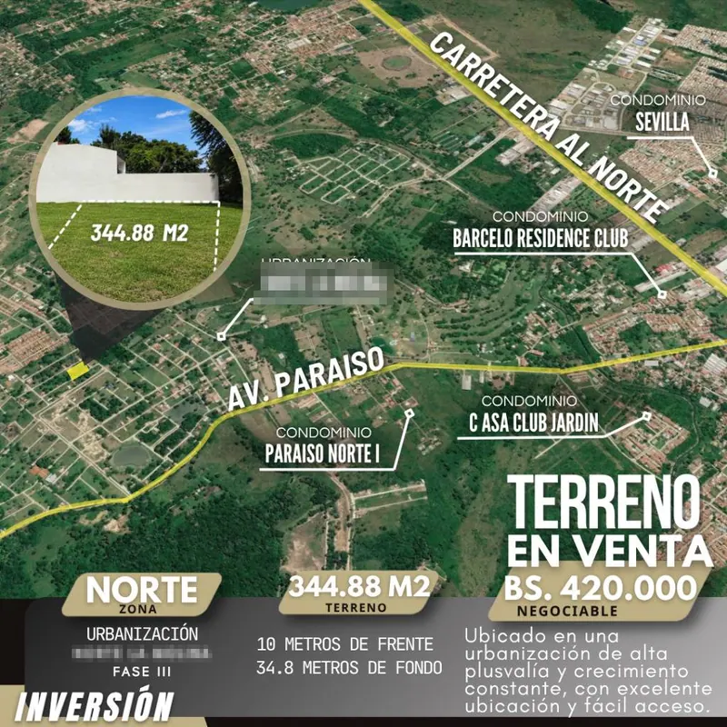 Terreno de 344,88 m² en venta en Norte La Molina, Warnes: foto 3 de 3