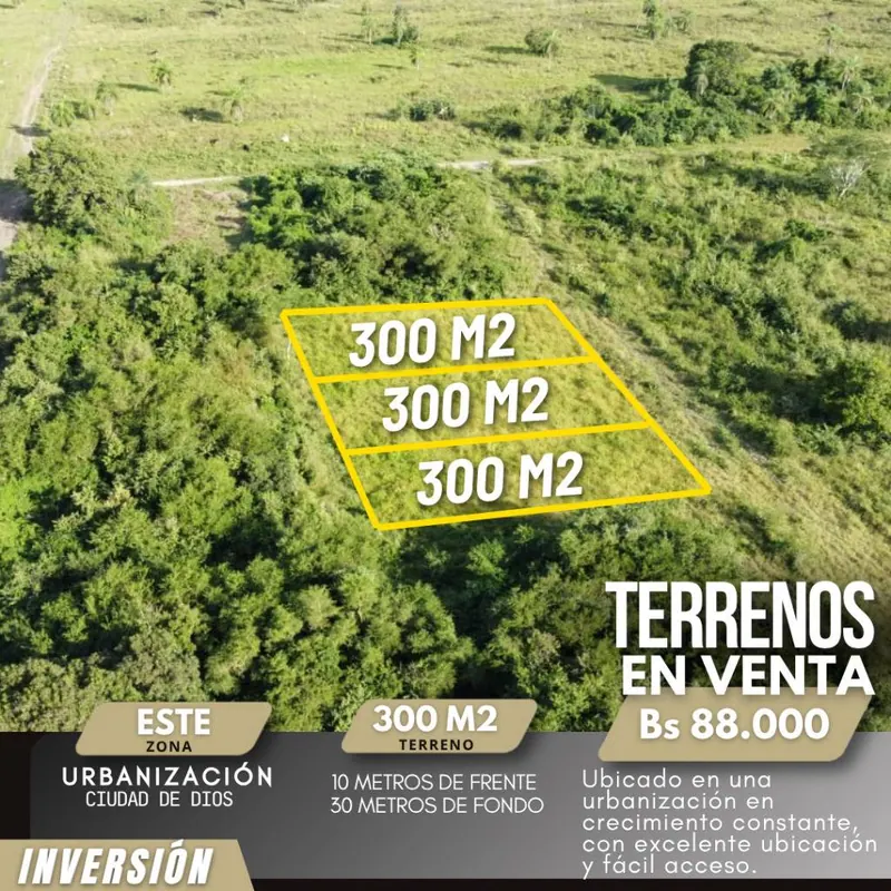 Terreno de 300 m² en venta en la Urbanización Ciudad de Dios, Cotoca: foto 1 de 5