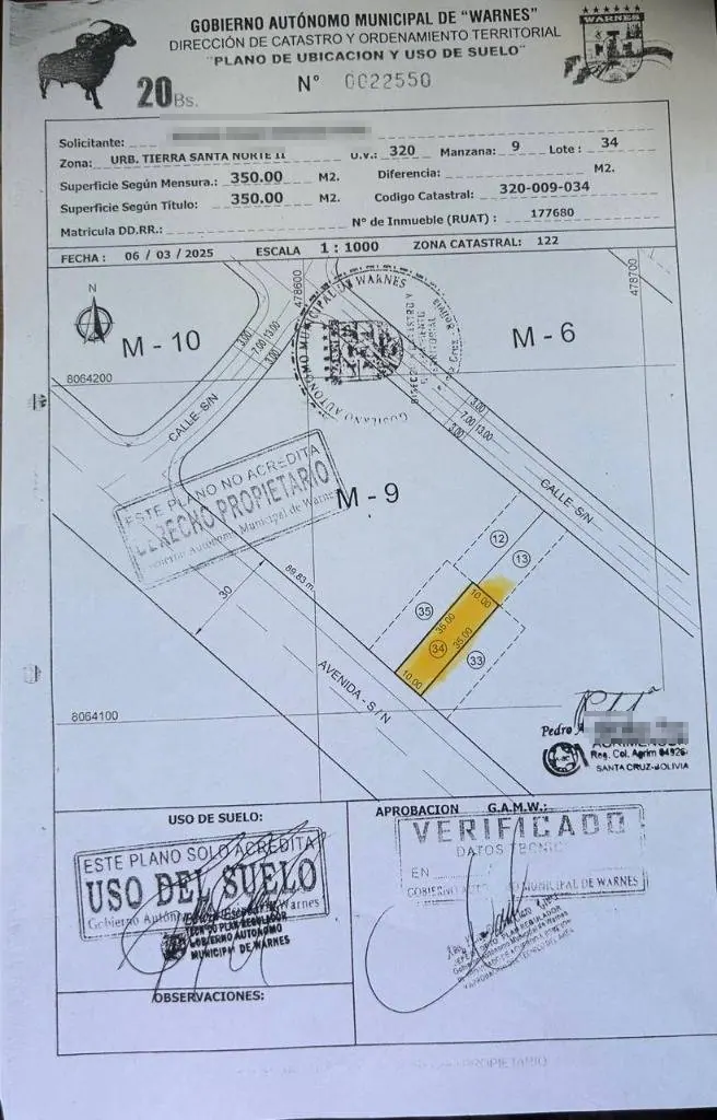 350 m² lot for sale in Tierra Santa Norte II, Warnes: foto 2 de 6