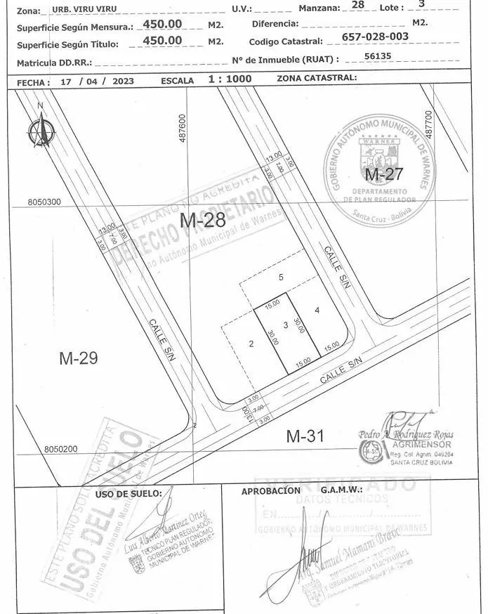 450 m² lot for sale in the Viru Viru development, Warnes: foto 1 de 2