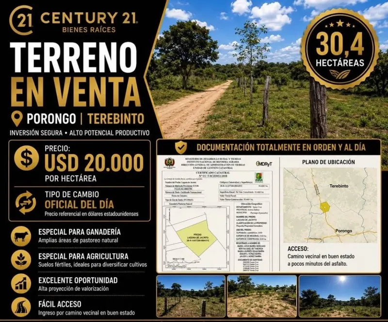 Terreno de 30,40 hectáreas en venta en Terebinto, Porongo: foto 2 de 9