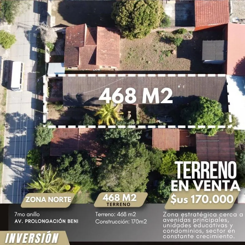 Terreno de 468 m² en venta en la Zona Norte, Av. Beni y 7mo anillo: foto 1 de 7