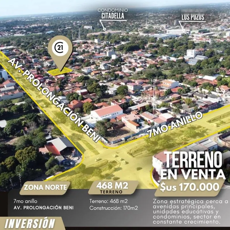 Terreno de 468 m² en venta en la Zona Norte, Av. Beni y 7mo anillo: foto 2 de 7