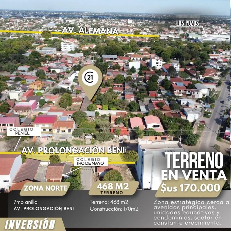 Terreno de 468 m² en venta en la Zona Norte, Av. Beni y 7mo anillo: foto 3 de 7