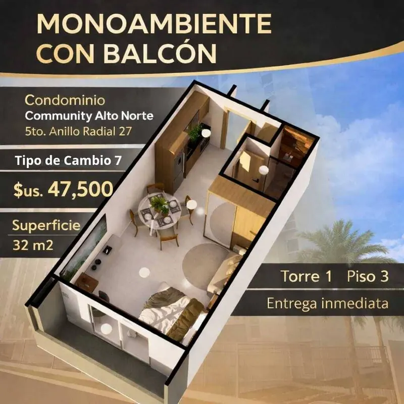 Monoambiente de 32 m² en venta en Community Alto Norte, Zona Norte: foto 3 de 8