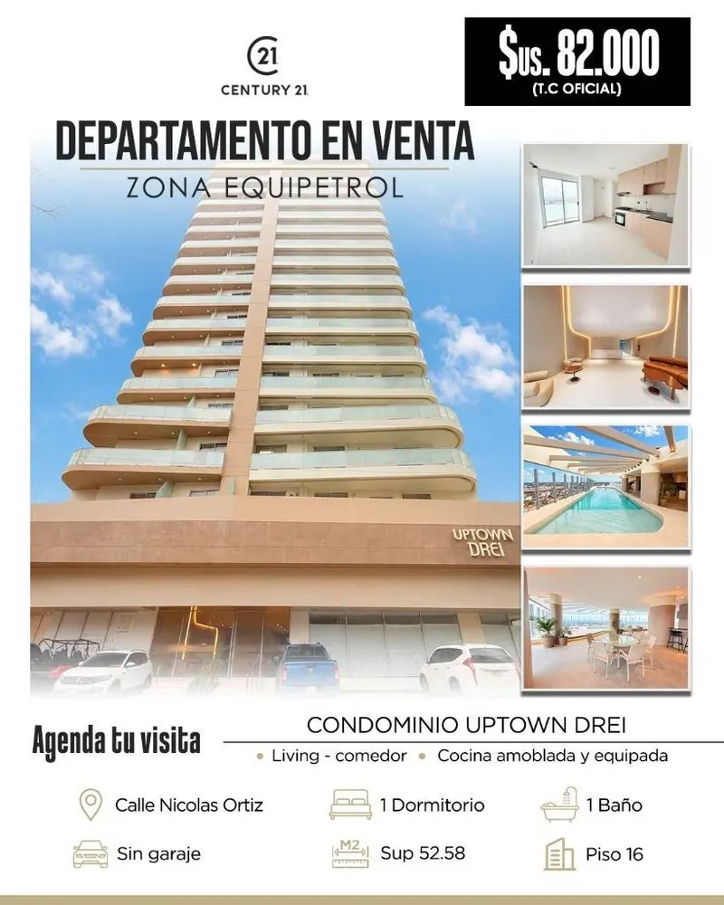 Departamento de 1 dormitorio en venta en Uptown Drei, Equipetrol: foto 2 de 17