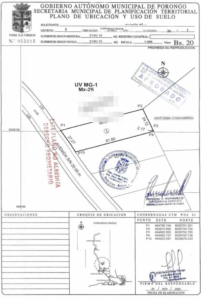 Terreno de 2.180,15 m² en venta en Porongo, comunidad Mague: foto 1 de 1