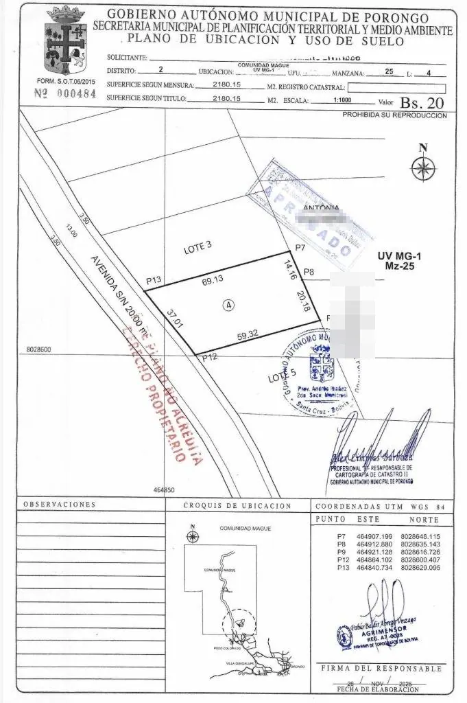 Terreno de 2.180,15 m² en venta en Porongo, comunidad Mague: foto 1 de 1