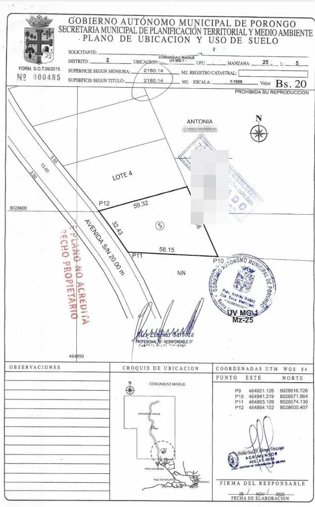 2,180.15 m² lot for sale in Porongo, Mague community: foto 1 de 1