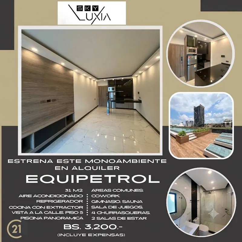 31 m² studio for rent in Equipetrol, with pool: foto 2 de 22