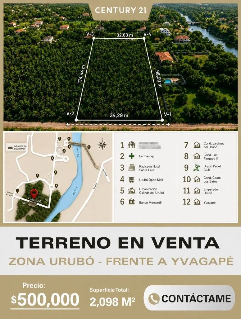 Terreno de 2.098 m² en venta en el Urubó, frente a Yvagapé: foto 2 de 4