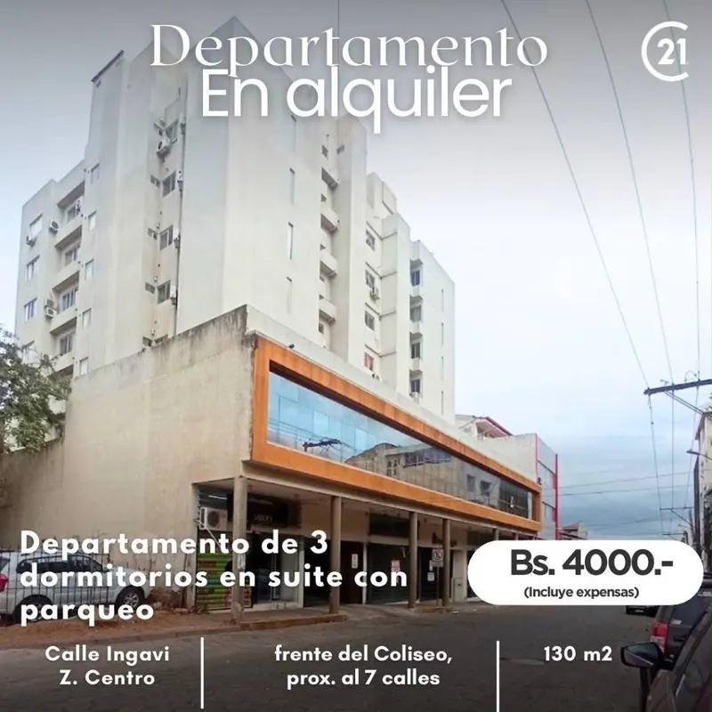 Departamento de 3 suites en alquiler en el Centro, calle Ingavi: foto 2 de 8