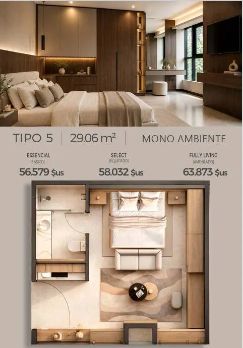 Monoambiente de 29,06 m² en venta en Aqua Tower, Equipetrol: foto 2 de 15