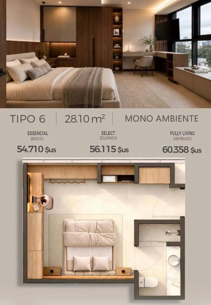 Monoambiente de 28,10 m² en venta en Aqua Tower, Equipetrol: foto 2 de 27