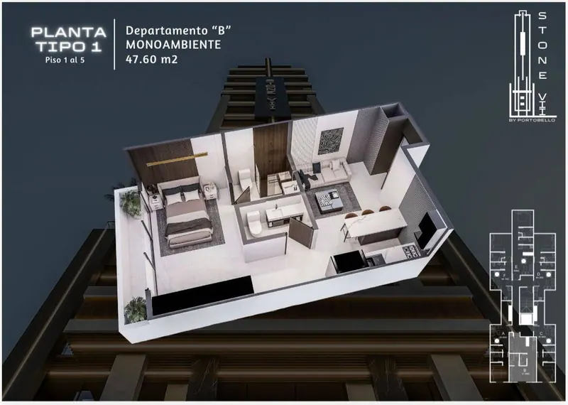 Departamento de 1 dormitorio en preventa en Stone VII, Zona Norte: foto 2 de 5
