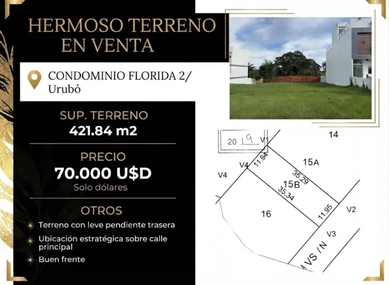 Terreno de 421,84 m² en venta en el condominio Florida 2, Urubó: foto 2 de 5