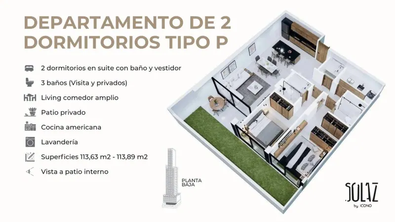 Departamento de 2 dormitorios con patio en preventa en Solaz: foto 3 de 3