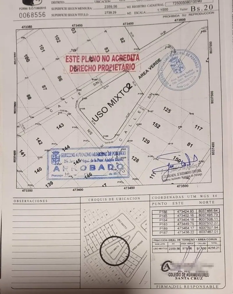 Terreno de 2.359,56 m² en venta en Olivos de Urubó, uso mixto: foto 1 de 1