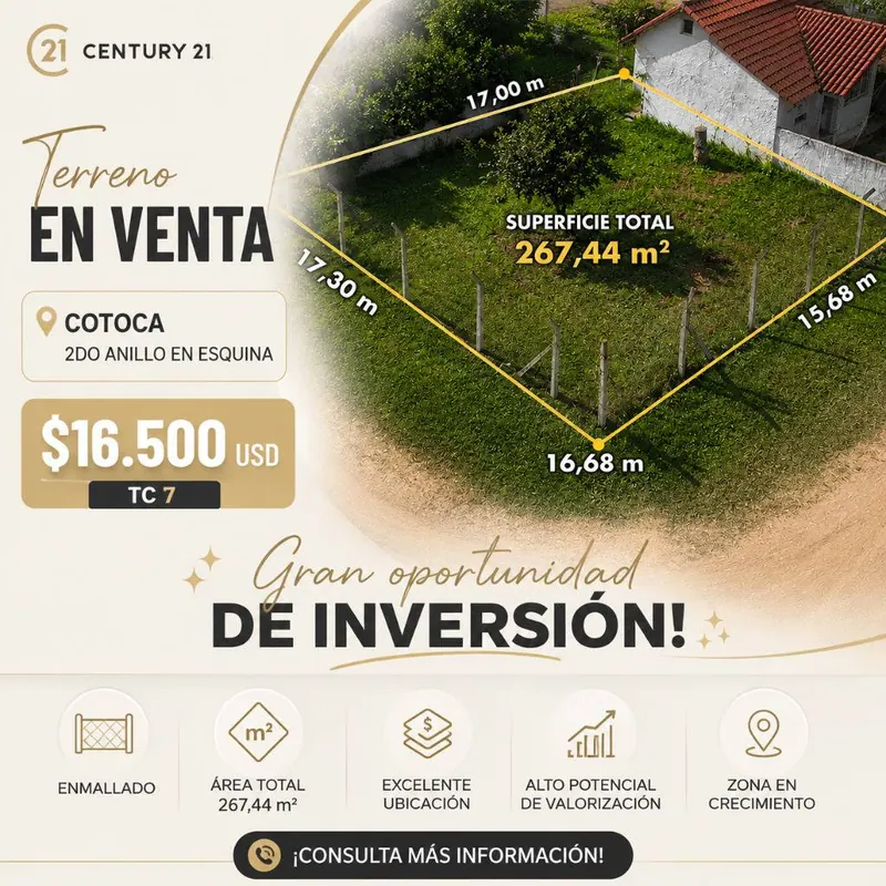Corner lot for sale in Cotoca, 267.44 m²: foto 1 de 2