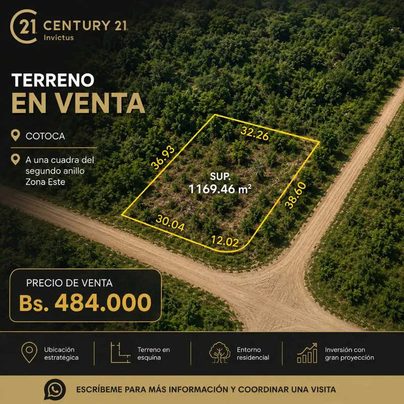 Terreno de 1169,47 m² en venta en Cotoca, subdivisión para 3 lotes: foto 1 de 1