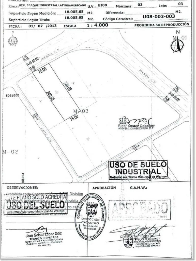 Terreno industrial de 18.005,65 m² en venta en PILAT, Warnes: foto 1 de 1