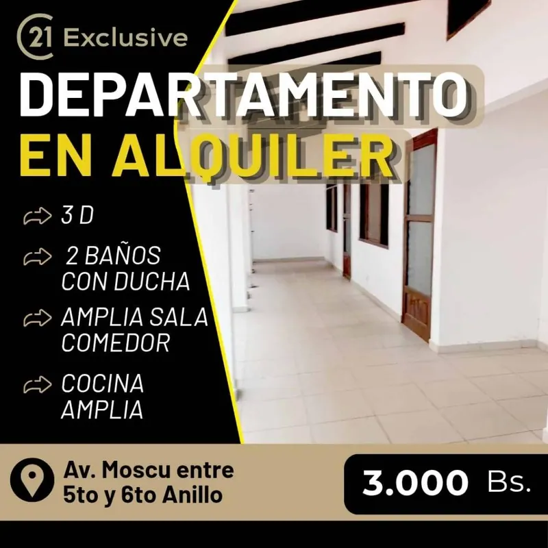 Departamento de 3 dormitorios en alquiler en la av. Moscú, Zona Sur: foto 2 de 10