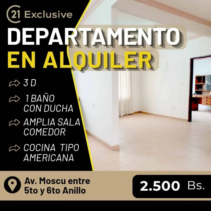 Departamento de 2 dormitorios en alquiler en la Av. Moscú, Zona Sur: foto 2 de 9
