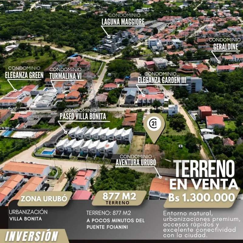 Terreno de 877 m² en venta en el Urubó, cerca del Puente Foianini: foto 1 de 5
