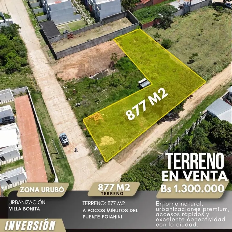 Terreno de 877 m² en venta en el Urubó, cerca del Puente Foianini: foto 2 de 5