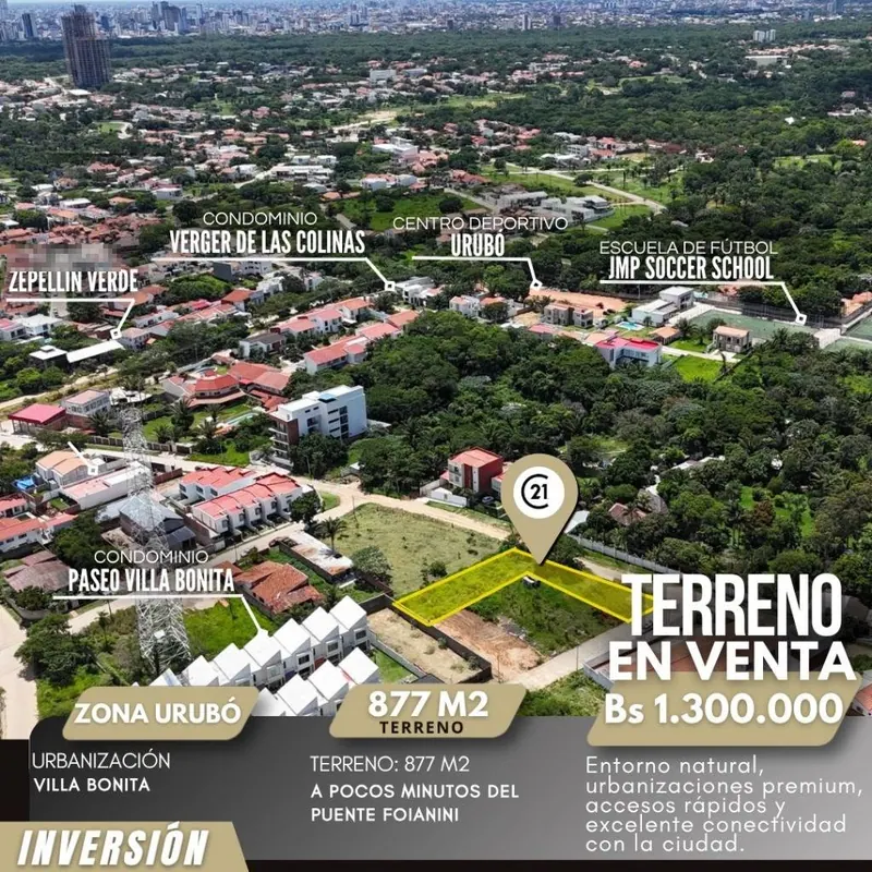Terreno de 877 m² en venta en el Urubó, cerca del Puente Foianini: foto 3 de 5