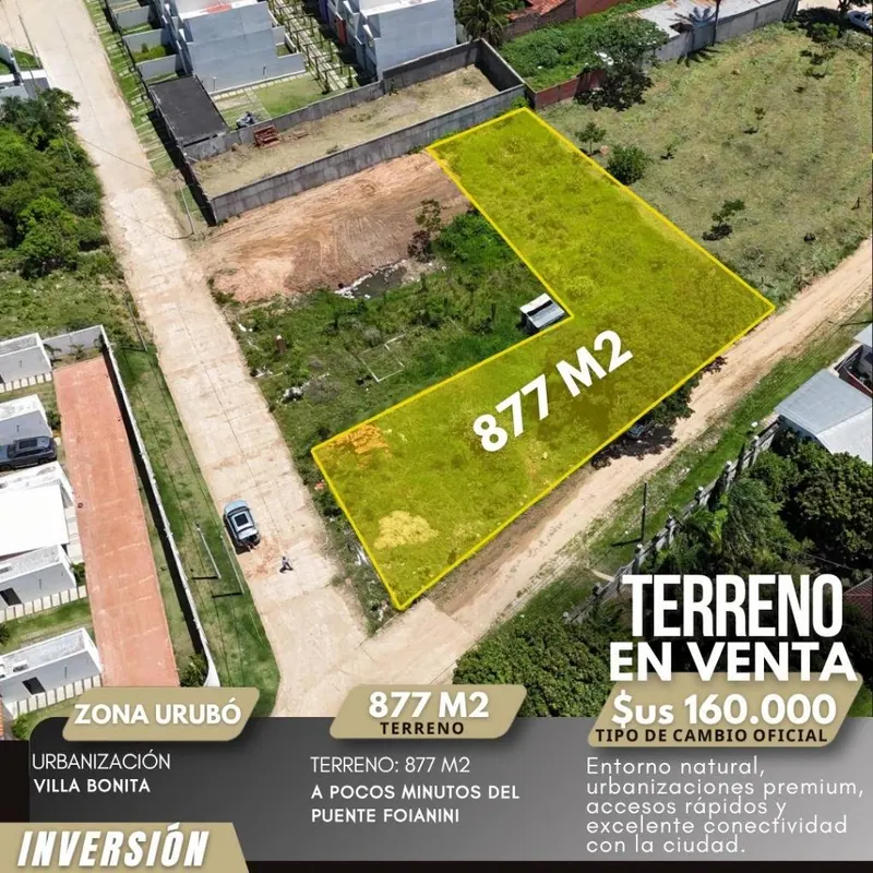 Terreno de 877 m² en venta en el Urubó, cerca del Puente Foianini: foto 5 de 5