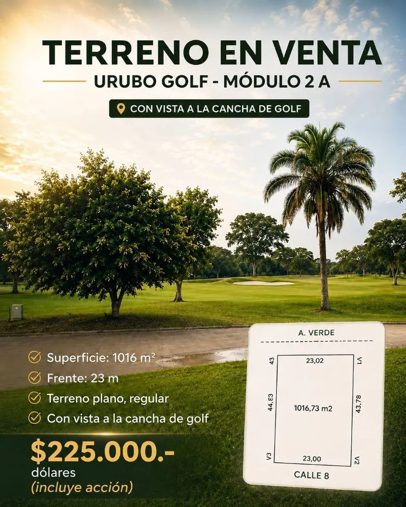 Terreno de 1.016 m² en venta en Urubó Golf, con vista a la cancha: foto 2 de 4