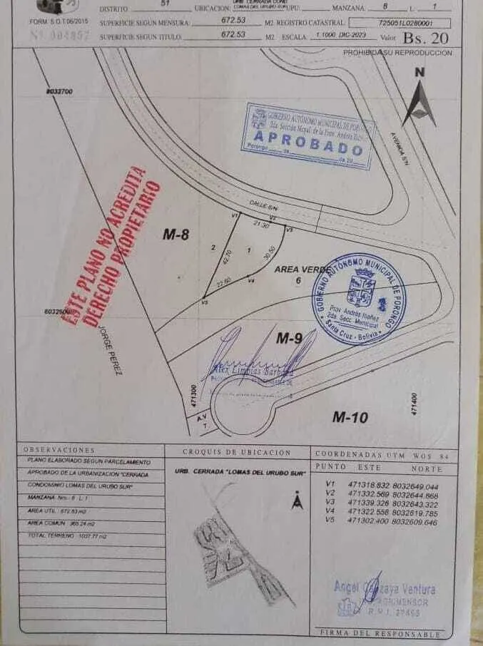 Terreno de 672,53 m² en venta en Lomas del Sur, Urubó: foto 2 de 6