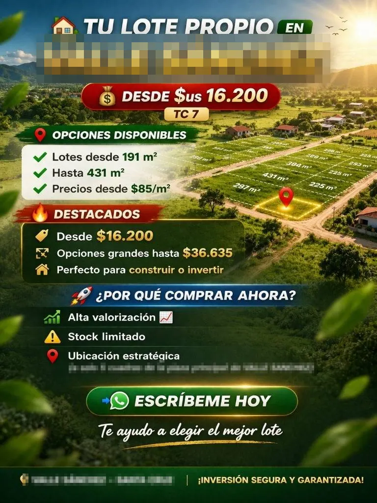 186.8 m² lot for sale in Casa Norte, Valle Sánchez, Warnes: foto 2 de 5