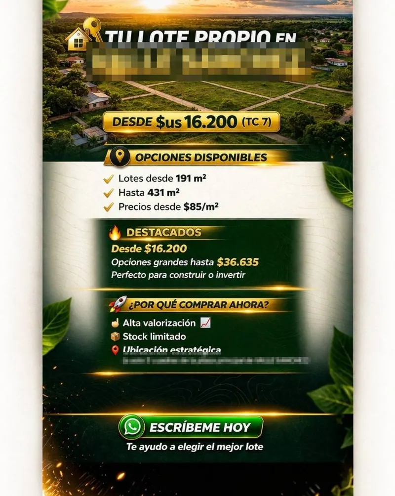186.8 m² lot for sale in Casa Norte, Valle Sánchez, Warnes: foto 3 de 5