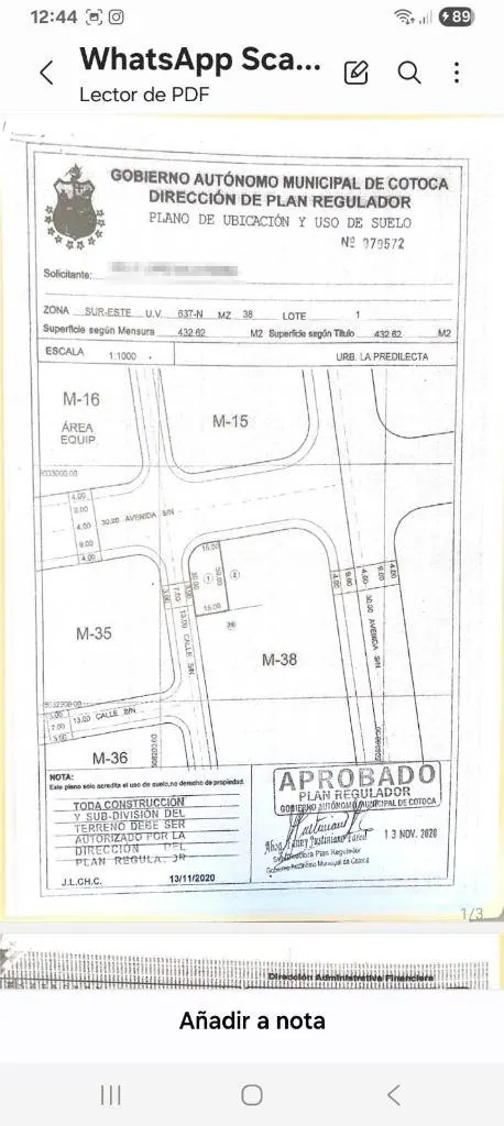 Terreno en esquina en venta en Cotoca, 432,62 m²: foto 2 de 2