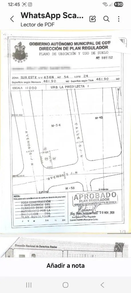 Terreno en esquina de 461,9 m² en venta en La Predilecta, Cotoca: foto 2 de 2