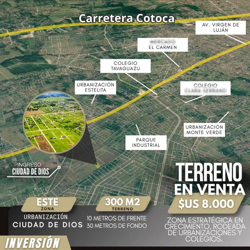Terreno de 300 m² en venta en la Urbanización Ciudad de Dios, Cotoca