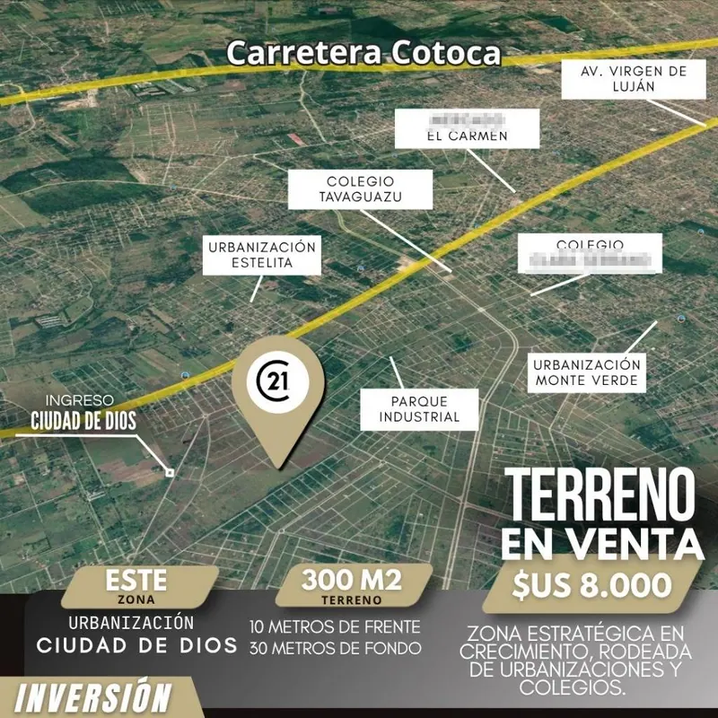 Terreno de 300 m² en venta en la Urbanización Ciudad de Dios, Cotoca: foto 2 de 5