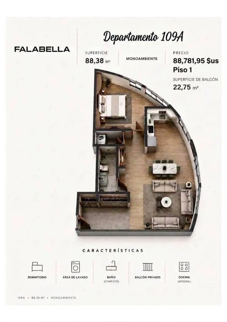 Departamento de 1 dormitorio en preventa en Condominio Falabella: foto 3 de 4